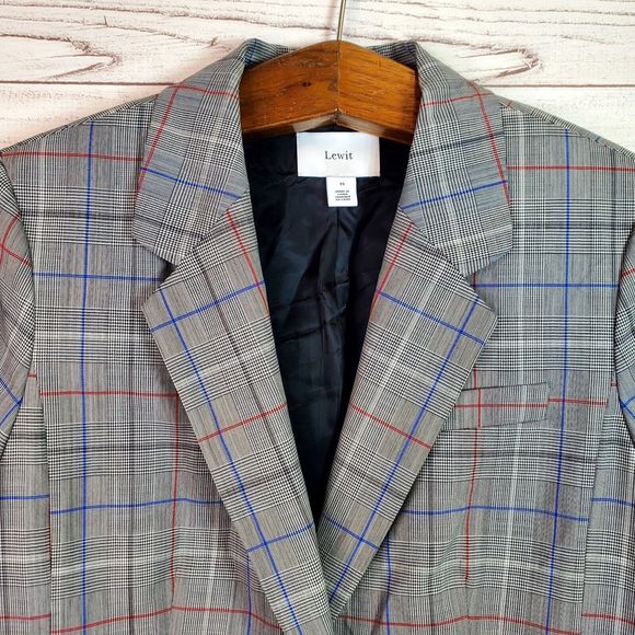 Lewit Women's Plaid Wool 1-Button Blazer Size 12 - Picture 2 of 12